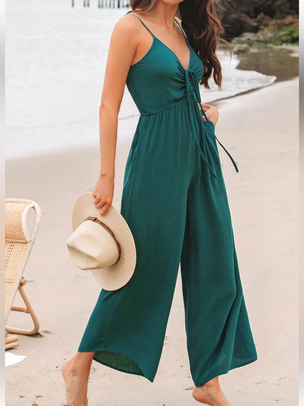 Cupshe Tie Front Cami Wide Leg Jumpsuit Size M NWT - Picture 2 of 14